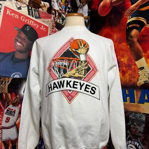 Vintage 90s Iowa Hawkeyes Basketball Crewneck College Sweater White NCAA Sz XL‎